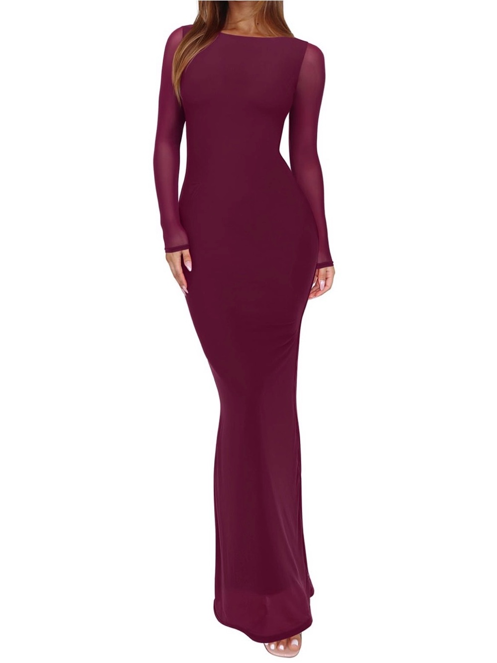 NEW Long Sleeve Burgundy Sheath Evening Dress